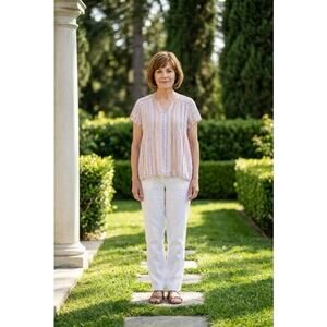 C&C California womens size L 100% Linen shirt BOHO CHIC Momcore Teacher